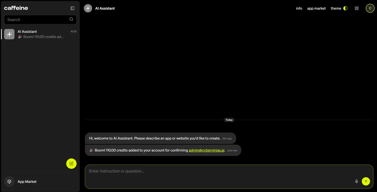 Caffeine.ai 110 безплатни кредита при регистрация — Boom! 110.00 credits added to your account