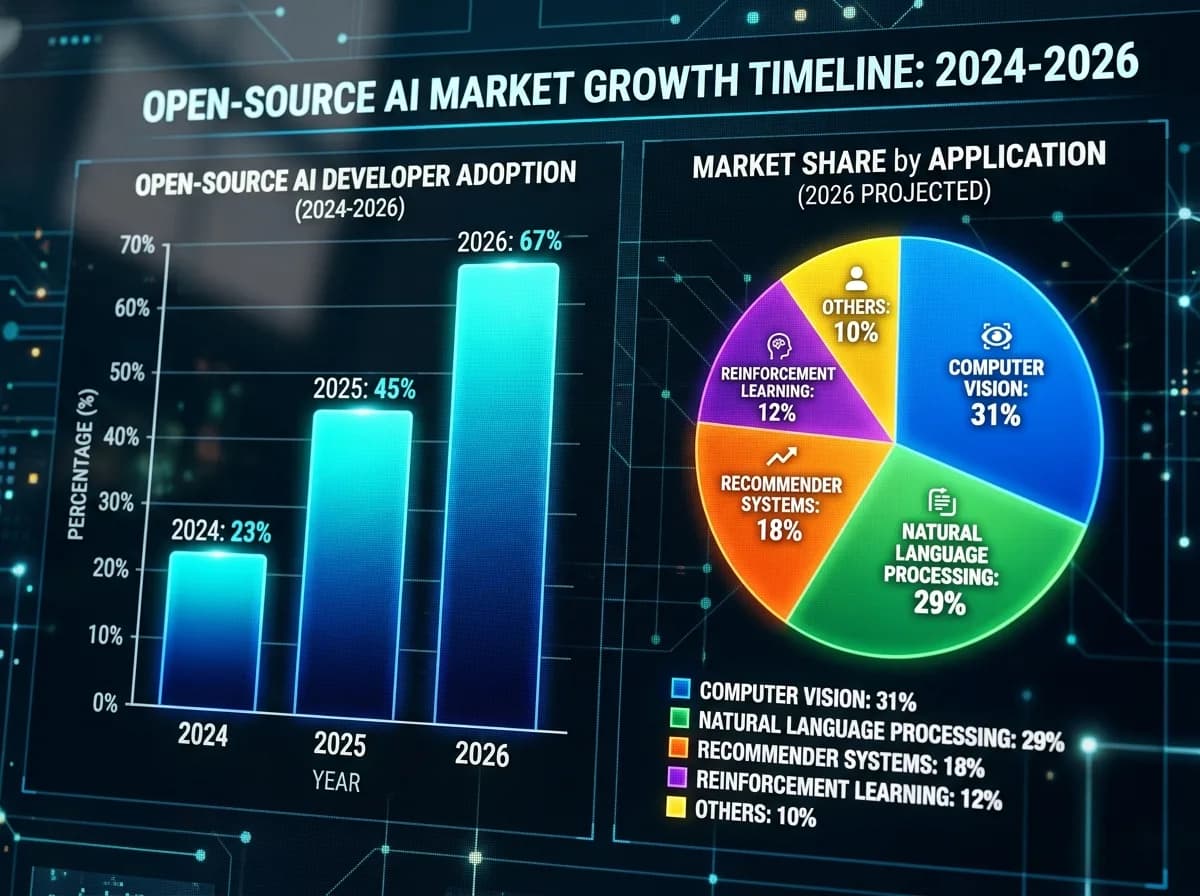 open-source AI модели — графика за пазарен ръст и adoption rate 2024-2026