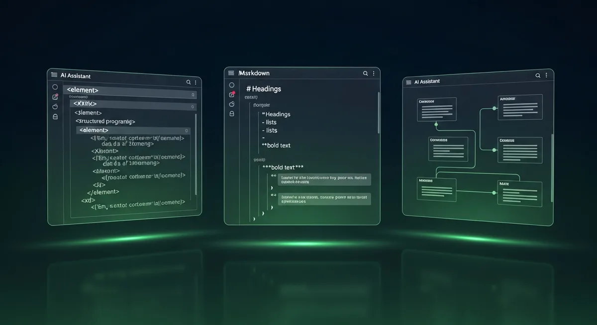 Сравнение на промпт стиловете за Claude (XML), ChatGPT (Markdown) и Gemini (йерархия)