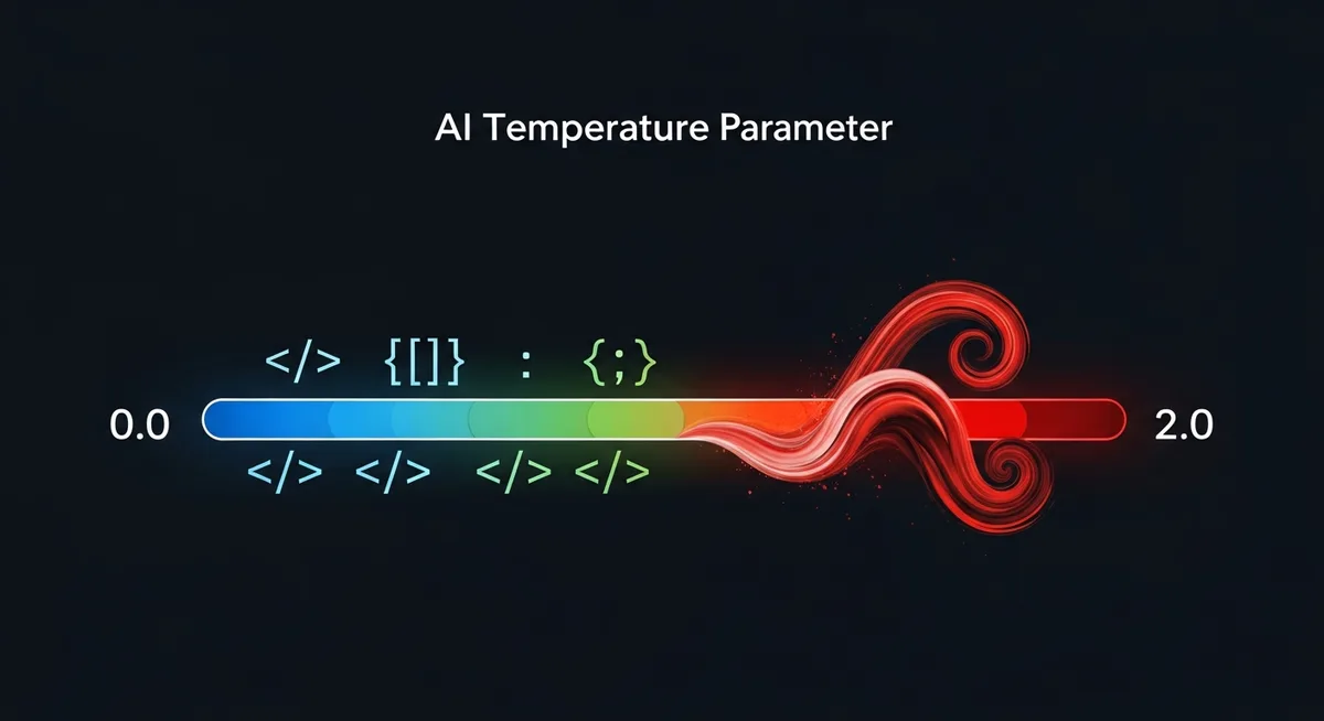 Temperature параметър за prompt инженерство — скала от 0.0 (прецизен код) до 2.0 (креативен хаос)