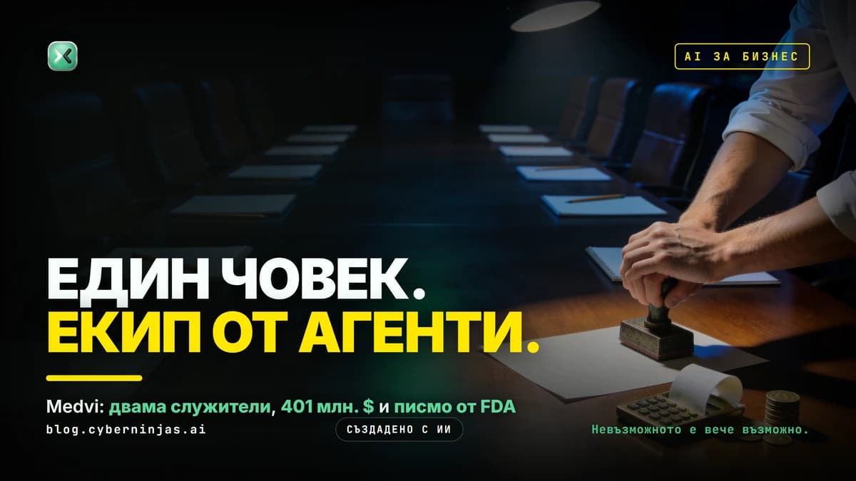 AI бизнес идеи: ръце удрят печат в края на дълга заседателна маса, всички столове около нея са празни
