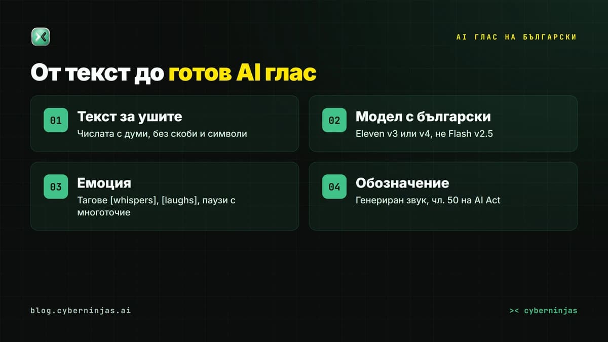 AI глас на български — основните стъпки от текст до готово озвучаване за видео и подкаст