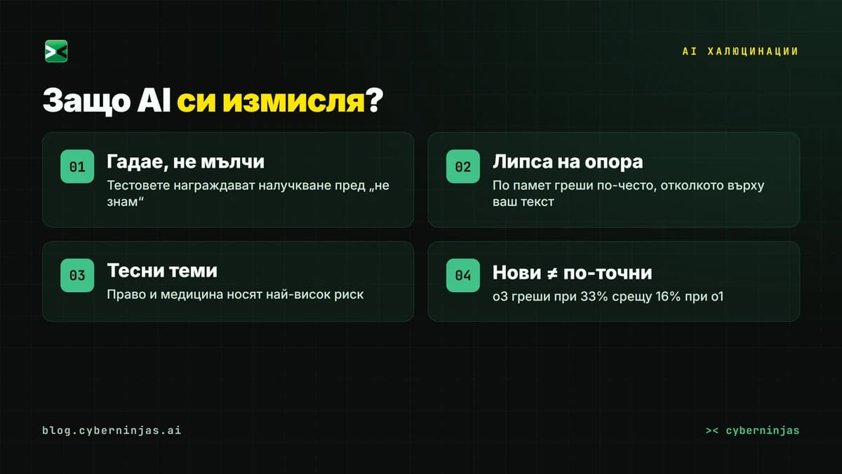 AI халюцинации — защо моделите гадаят, вместо да признаят, че не знаят