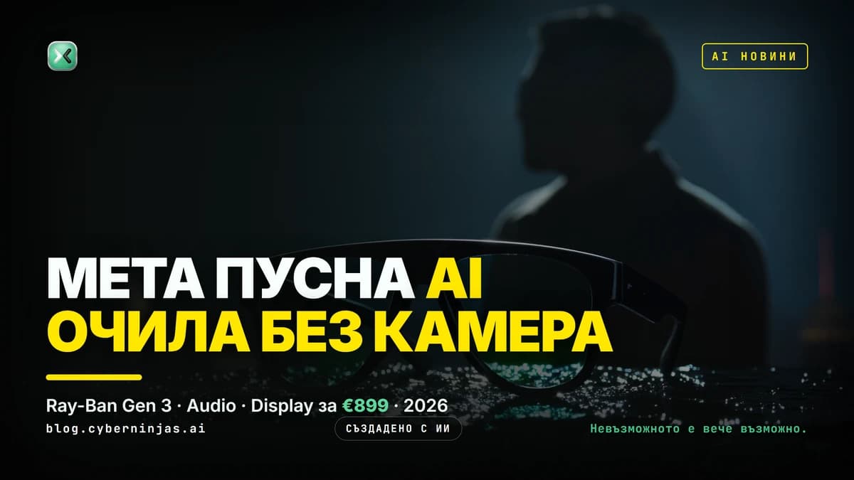 AI очила на Meta — тъмни умни очила върху мокър каменен парапет на покрив през нощта