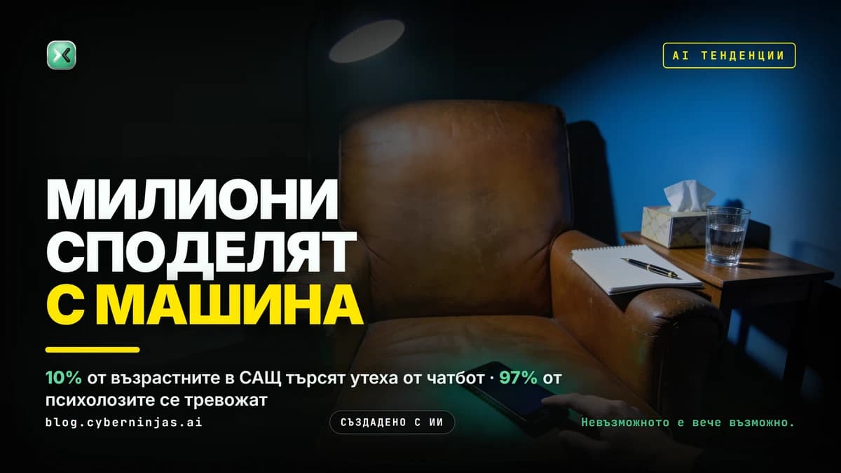 AI психолог: телефон лежи на празното кожено кресло на терапевта, а ръка посяга към него