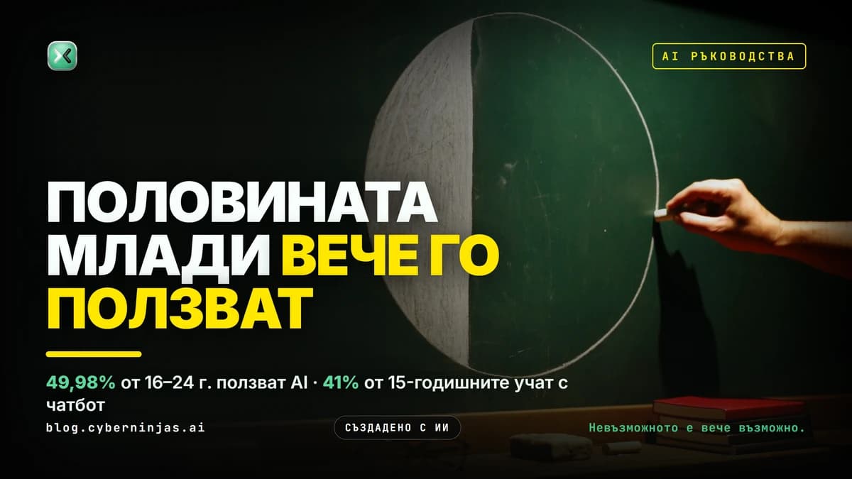 AI в образованието — ръка на учител рисува с тебешир наполовина запълнен кръг на черната дъска