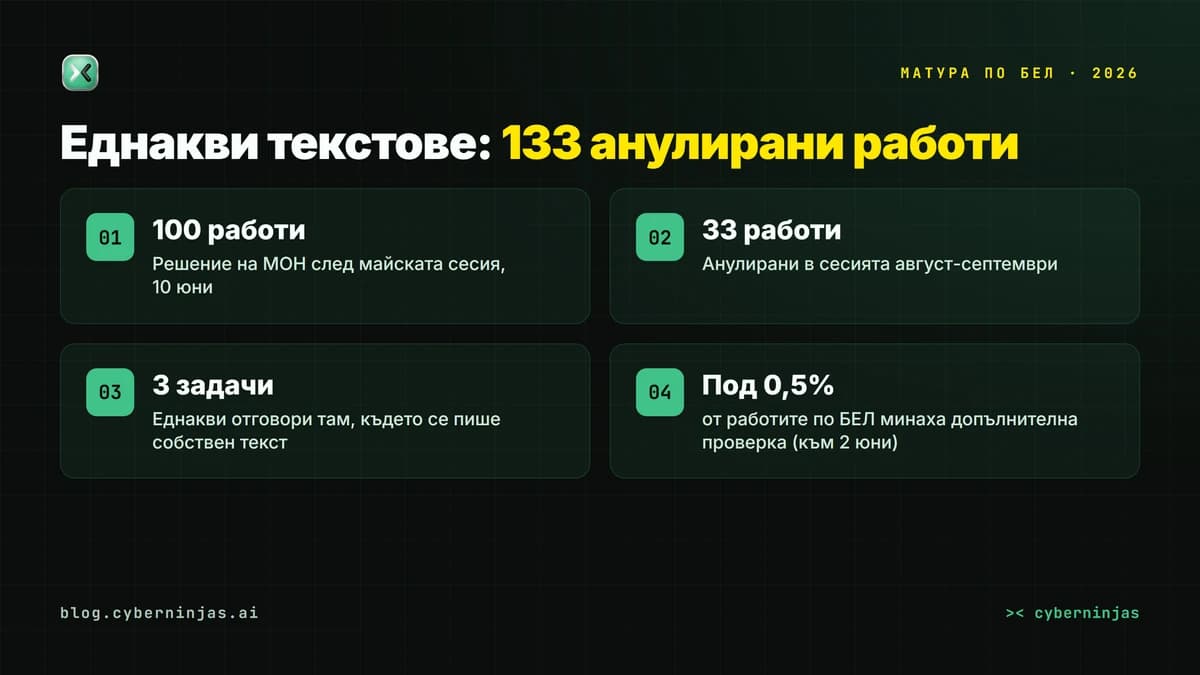 AI за есе и матурата по БЕЛ 2026: 100 анулирани работи през юни и още 33 през септември заради еднакви текстове