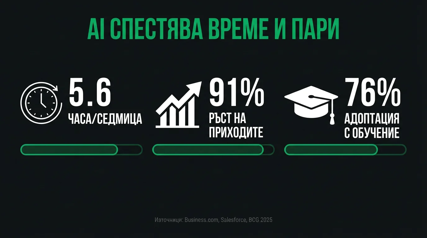 безплатни AI инструменти за малък бизнес инфографика — статистики за спестено време