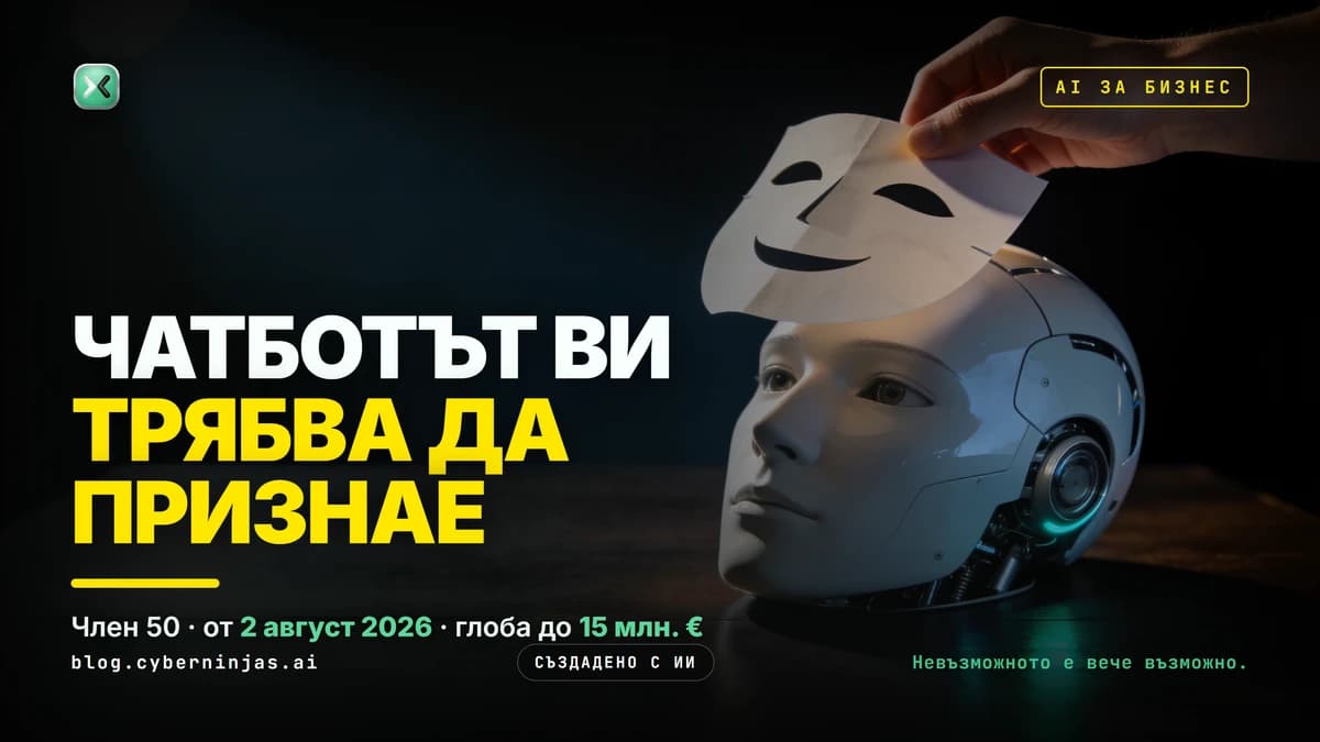 Чатбот за бизнес: ръка слага печат „AI“ върху разпечатан разговор с клиент
