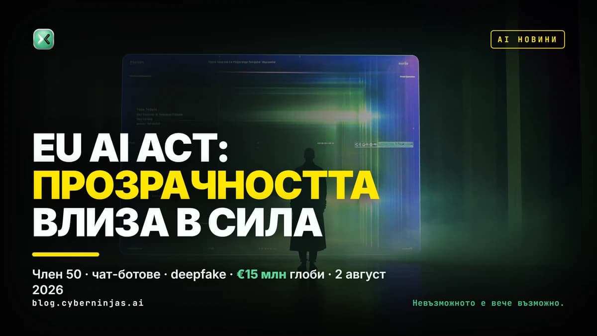 EU AI Act прозрачност — новите правила от 2 август 2026 за чат-ботове, deepfake маркиране и глоби в ЕС