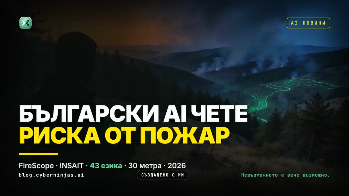 FireScope AI — картата на INSAIT за риска от горски пожари над сух балкански хребет по здрач