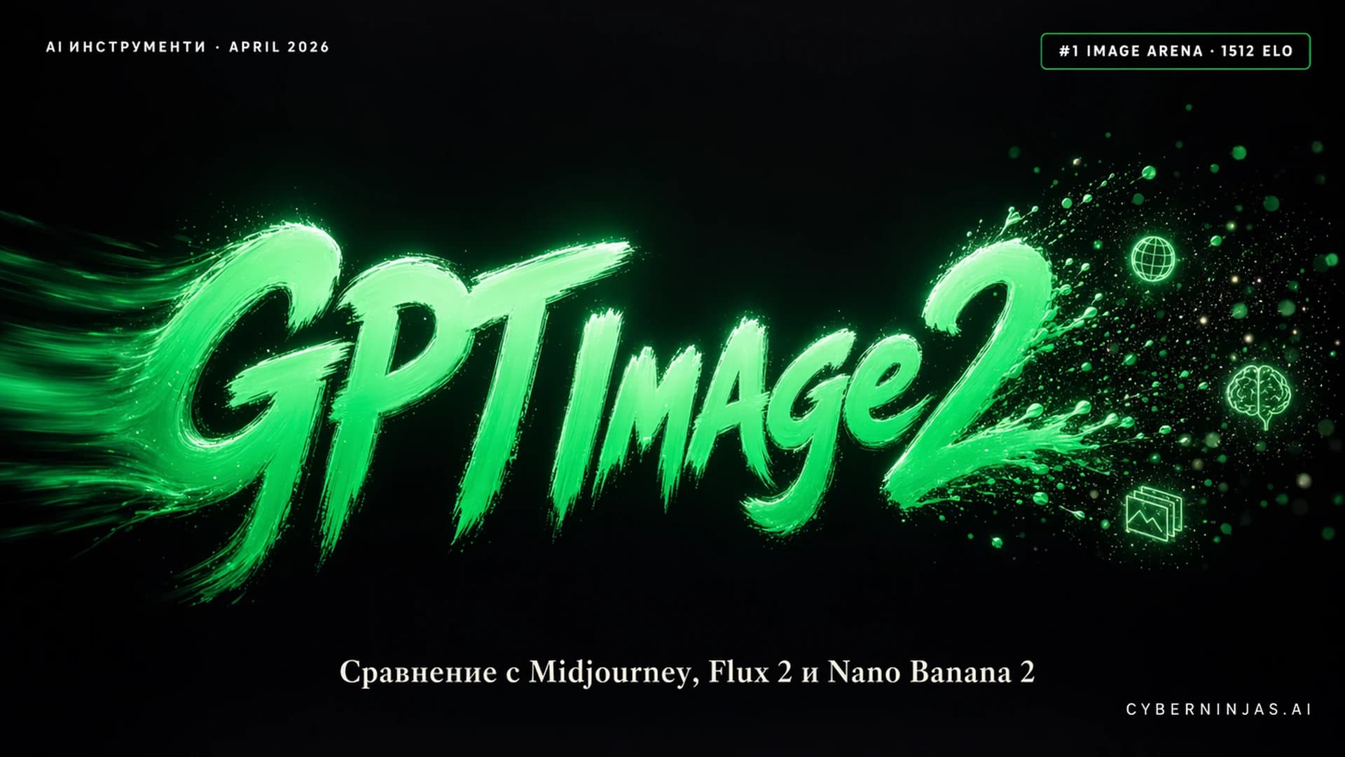 GPT Image 2 hero typography в емералд зелено с Image Arena 1512 Elo badge над конкурентите