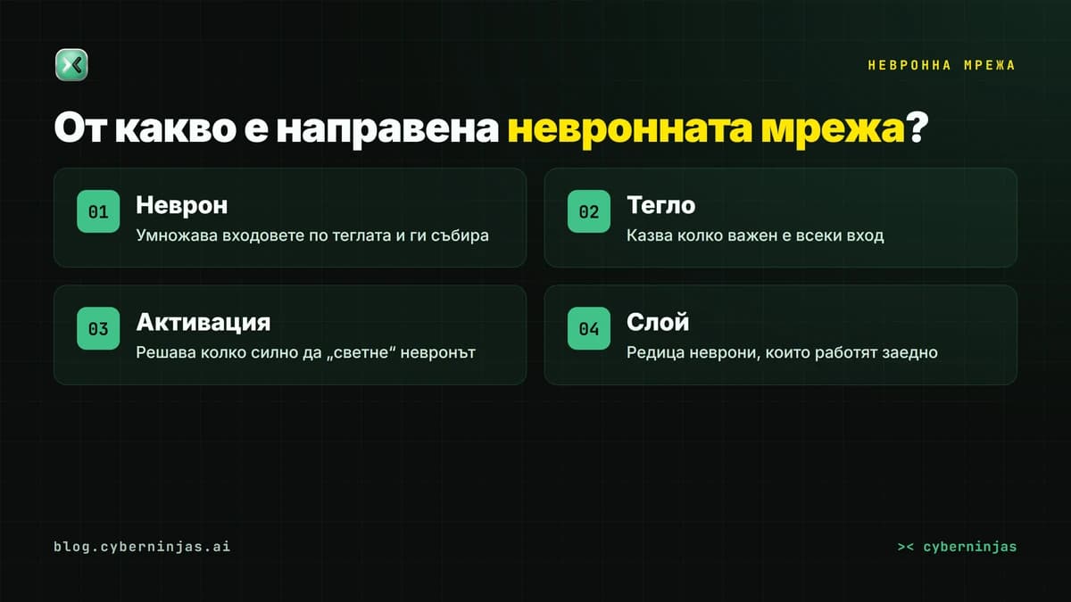 Невронна мрежа отвътре: неврон, тегло, активационна функция и слой, обяснени с прости думи
