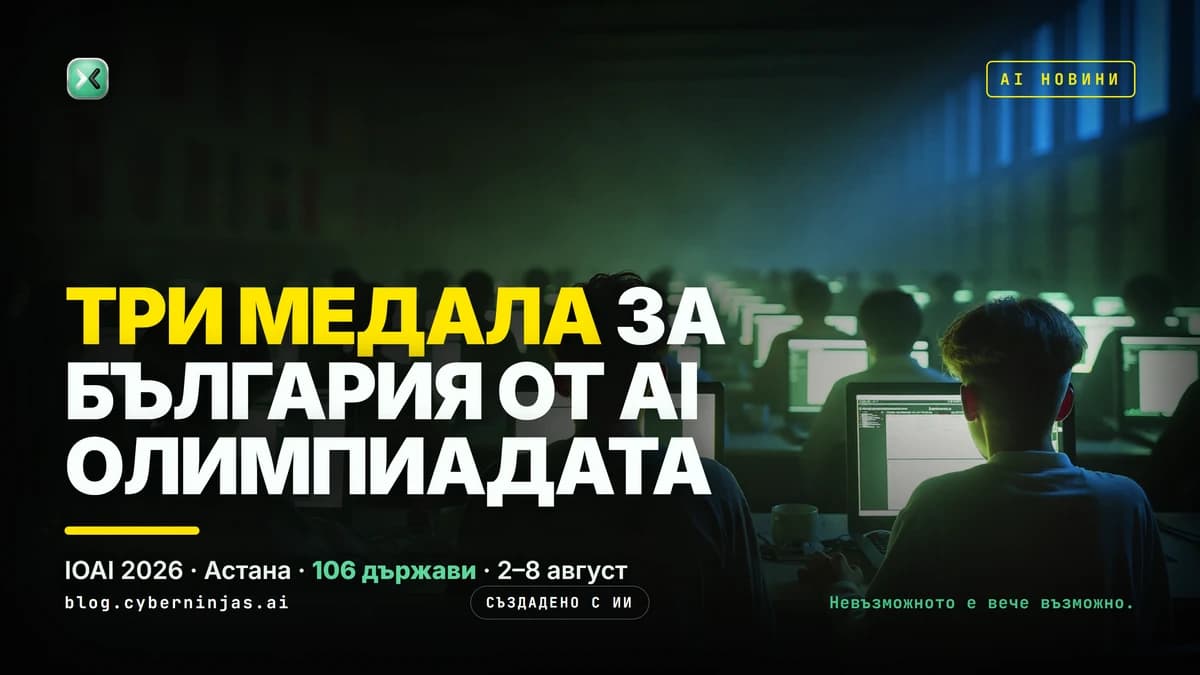 Олимпиада по изкуствен интелект — състезателна зала с ученици пред светещи лаптопи в Астана