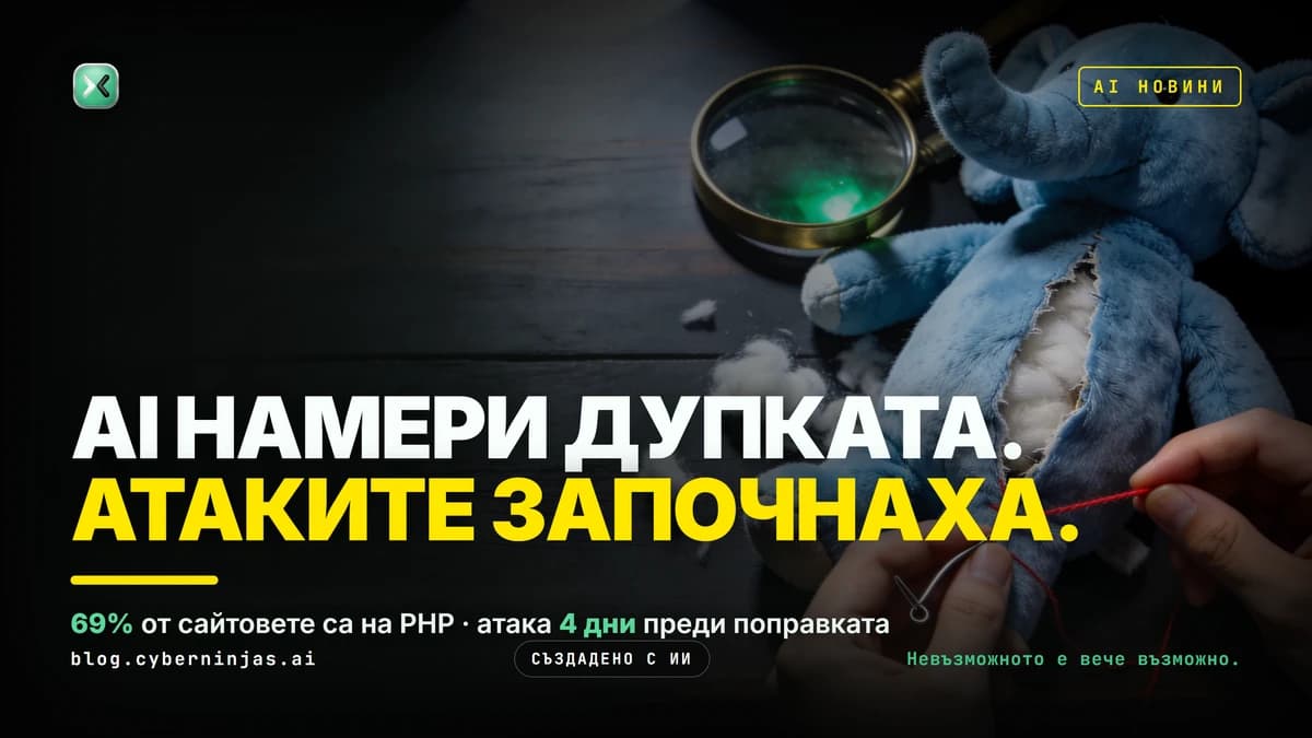PHP2Shell: ръце зашиват с червен конец скъсан син плюшен слон, до него лупа със зелен отблясък