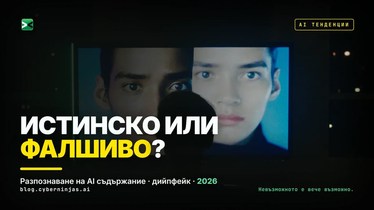 Разпознаване на AI съдържание: човек проверява дийпфейк видео на екран в тъмна стая