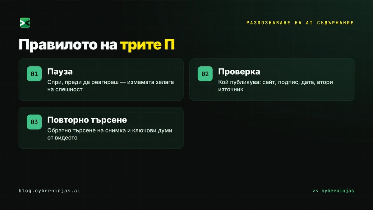 Разпознаване на AI съдържание: правилото на трите П — пауза, проверка, повторно търсене