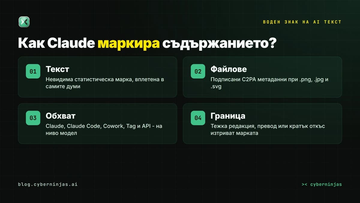 Воден знак на AI текст — как Claude вплита невидима марка в думите и в метаданните на файловете