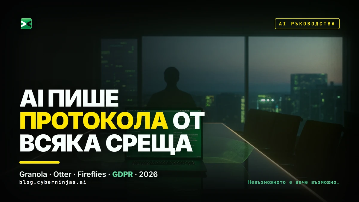 AI асистент за срещи генерира автоматичен протокол на лаптоп по време на бизнес среща