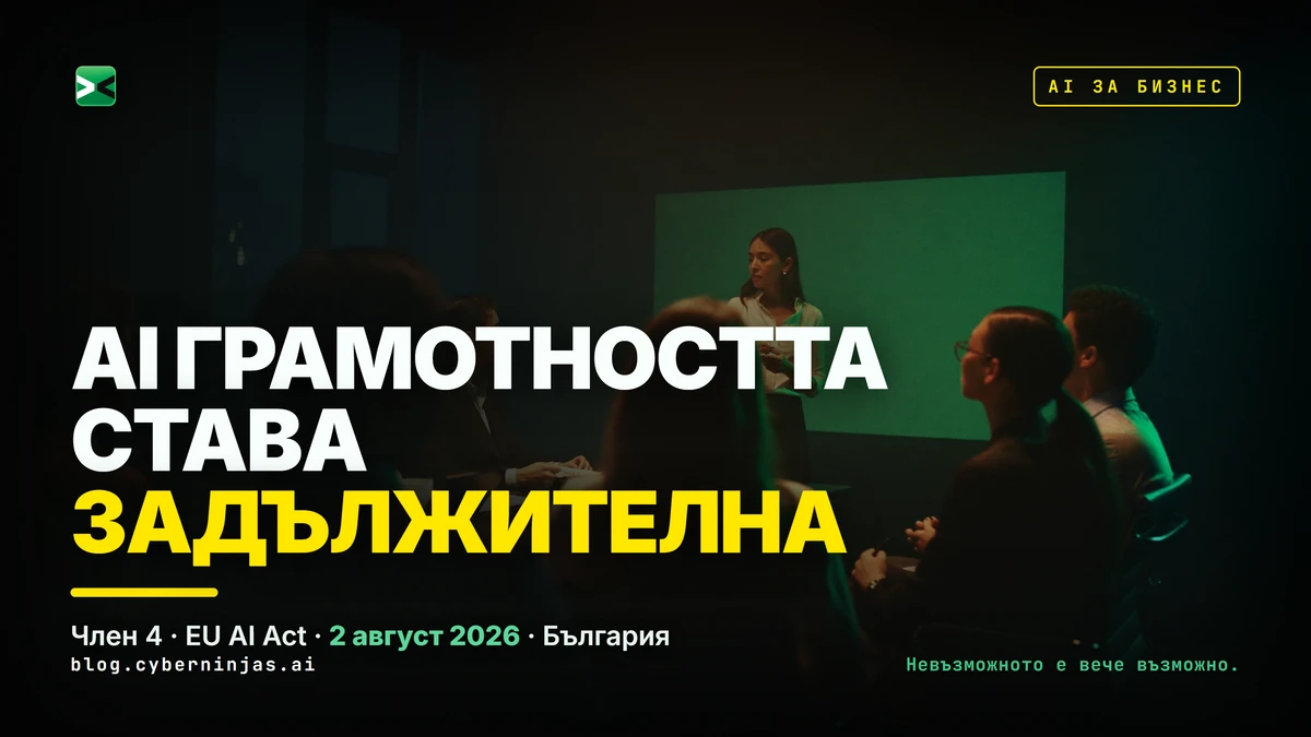 AI грамотност в българска фирма — екип на обучение по изкуствен интелект