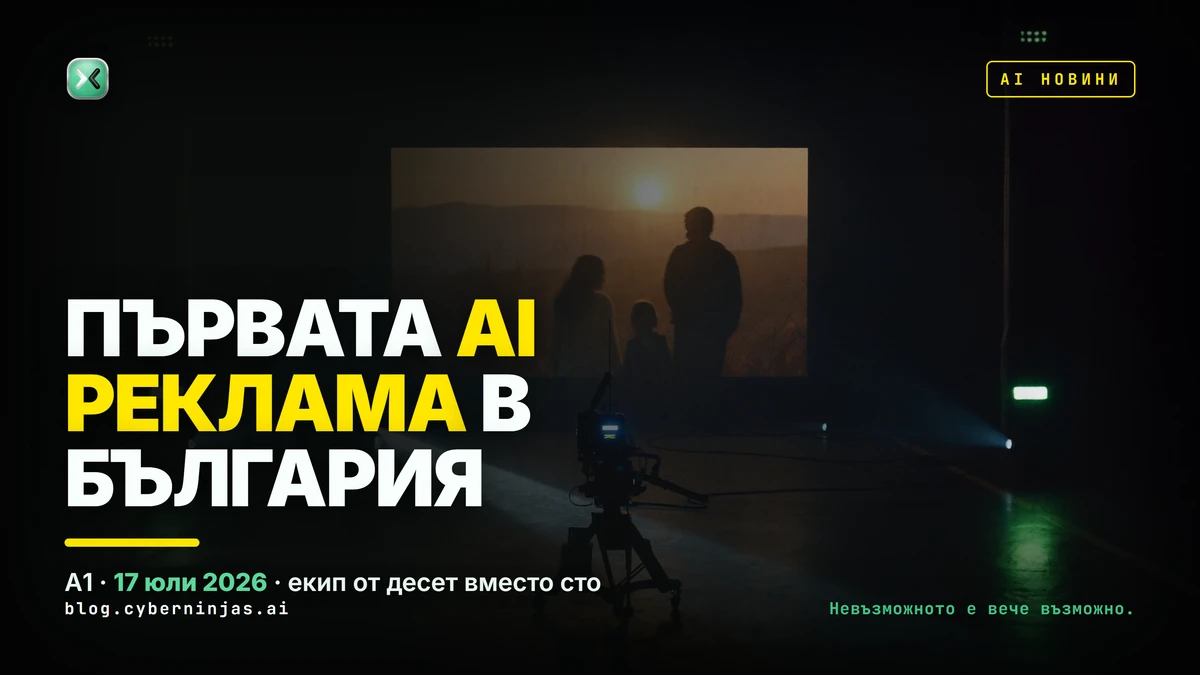 AI реклама в България — кадър от първия изцяло генериран с изкуствен интелект рекламен клип на А1