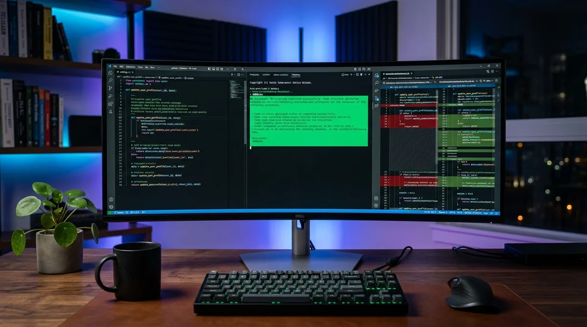 Developer работно пространство с Claude Opus 4.7 в code editor