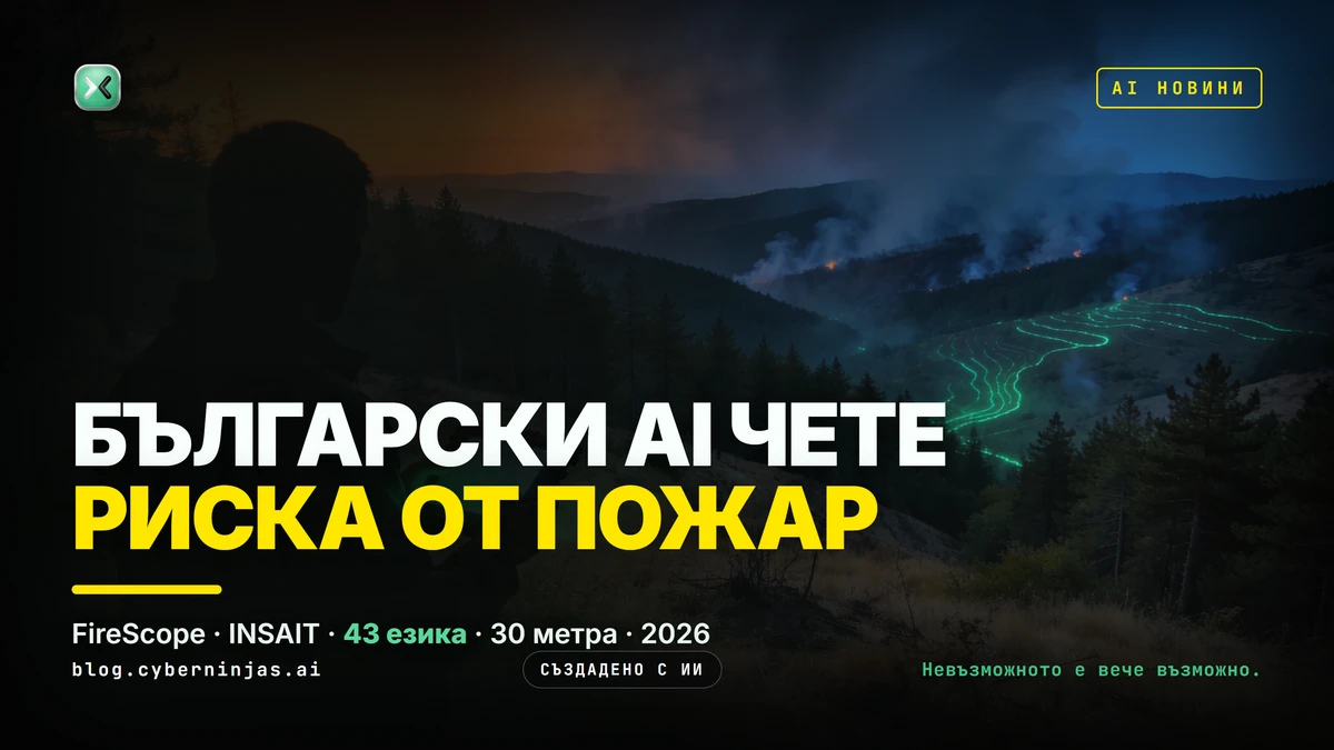 FireScope AI — картата на INSAIT за риска от горски пожари над сух балкански хребет по здрач