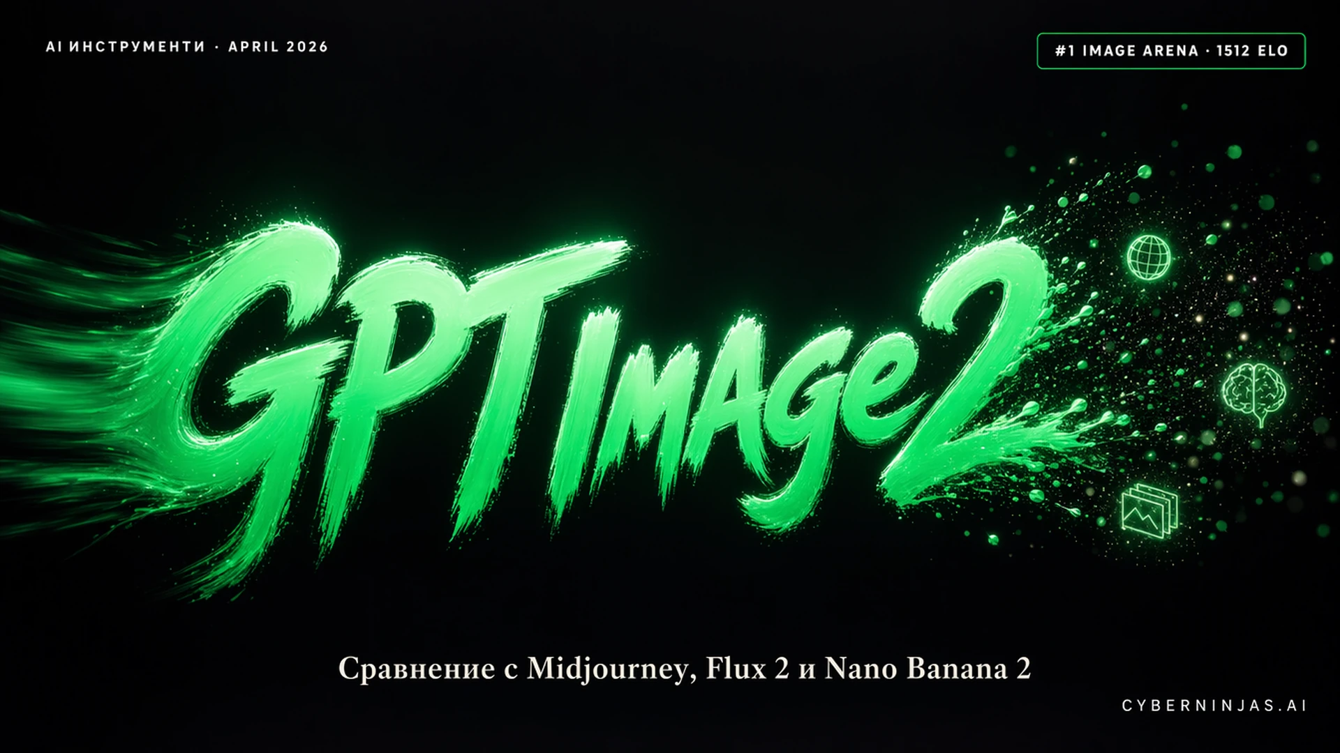 GPT Image 2 hero typography в емералд зелено с Image Arena 1512 Elo badge над конкурентите