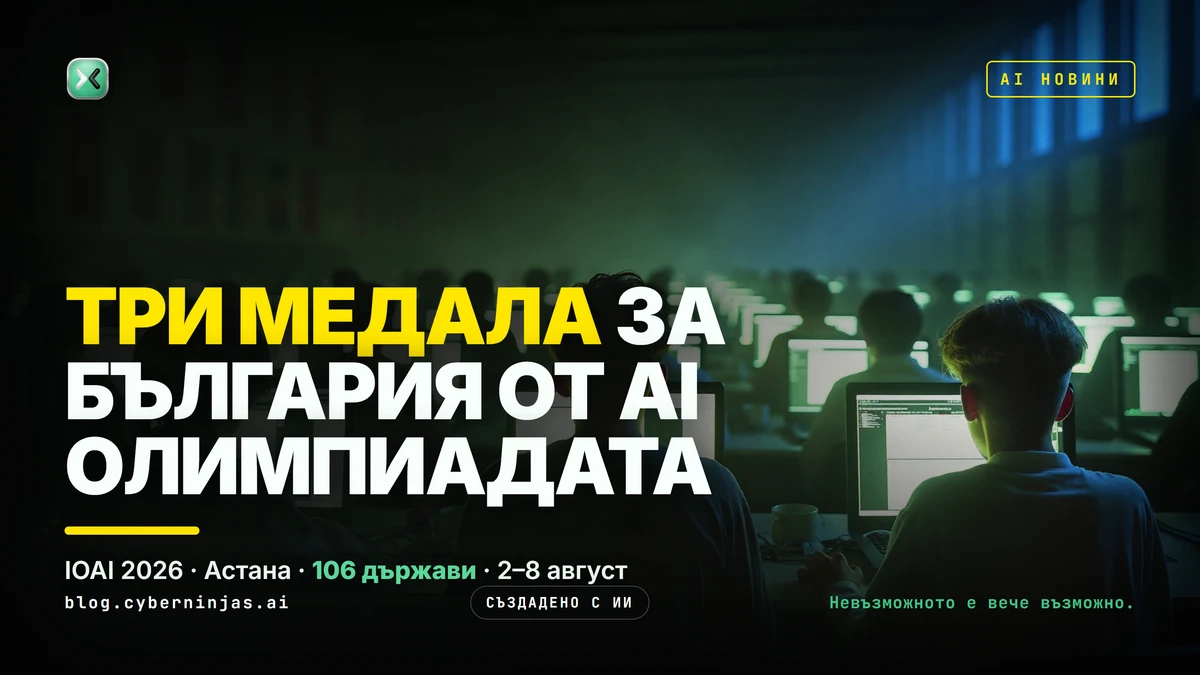 Олимпиада по изкуствен интелект — състезателна зала с ученици пред светещи лаптопи в Астана