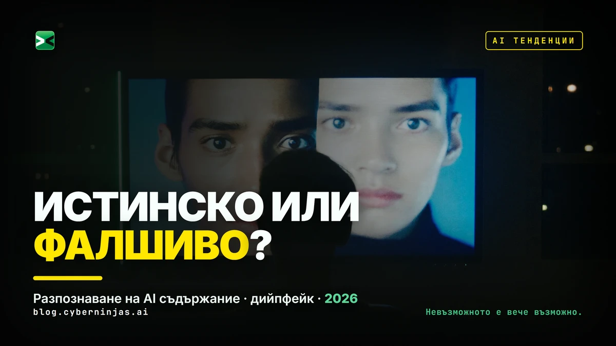 Разпознаване на AI съдържание: човек проверява дийпфейк видео на екран в тъмна стая