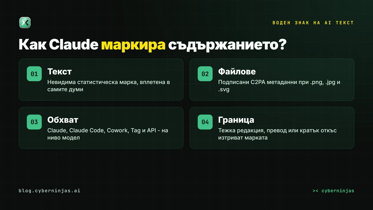 Воден знак на AI текст — как Claude вплита невидима марка в думите и в метаданните на файловете